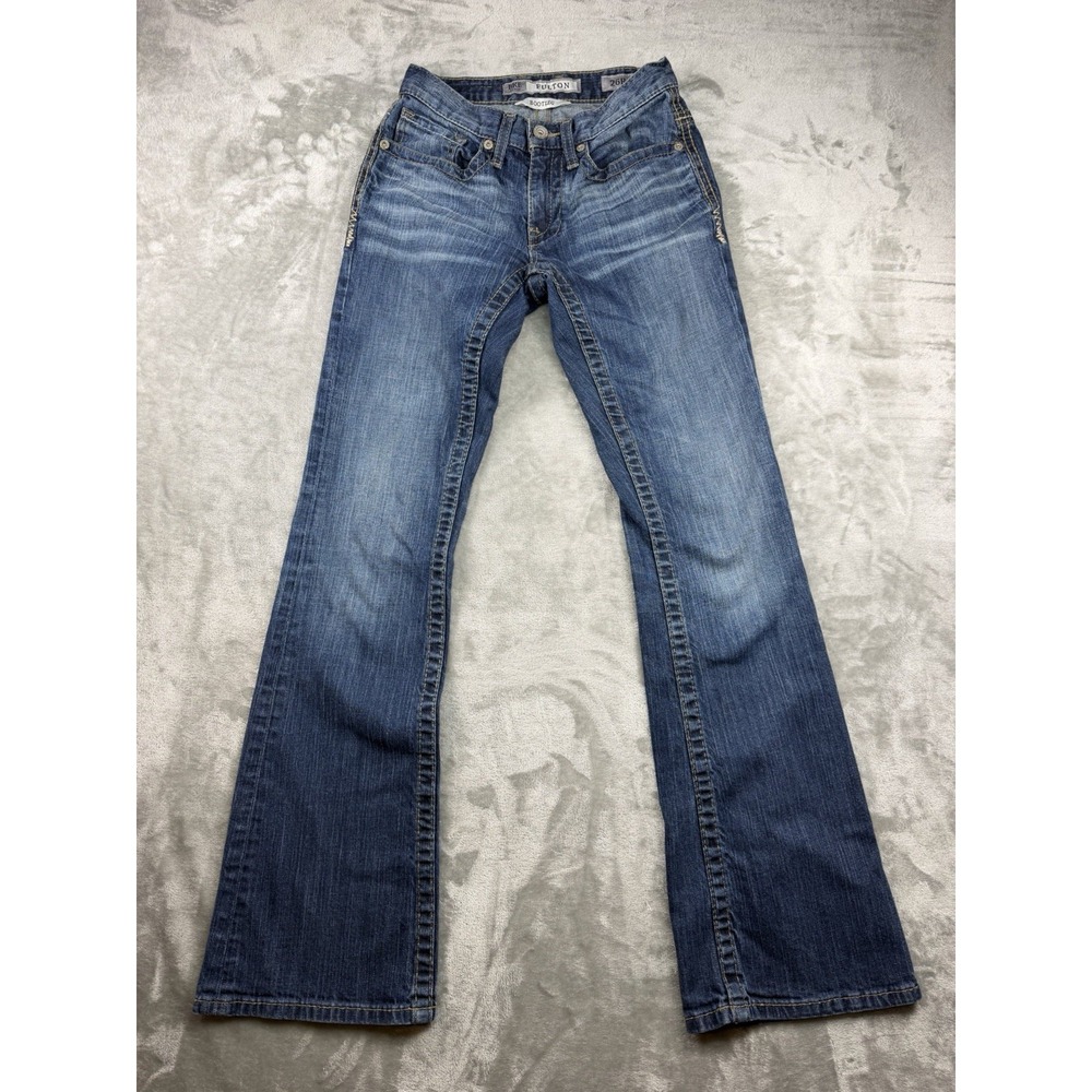 BKE Fulton Women's Jeans Size 26R Bootleg‎ Western Stitch Whiskered Medium Wash